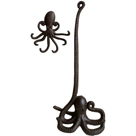 Cast Iron Octopus Wall Hook and Loo Roll Holder