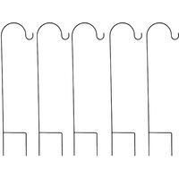 5 x Shepherds Crook Black Metal Garden Border Hook (1m) with 17cm Support Stand
