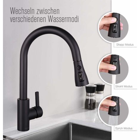GIZCAM Hochdruck Wasserhahn Küchenarmatur ausziehbar Brause Hoher Auslauf 360° Drehbar Spültischarmatur Küche Wasserhahn für Küchenspüle,Schwarz