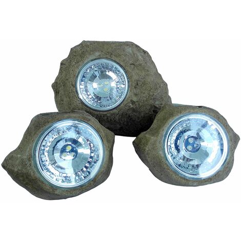 Set di 3 rocce solari da giardino da posare - LUMISKY - ROCKY BROWN - 14 e 9 cm - Segnaletica - LED bianco