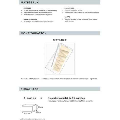 Small - Escalier Droit (Escalier Rectiligne)  - Largeur 60 cm - 11 Marche