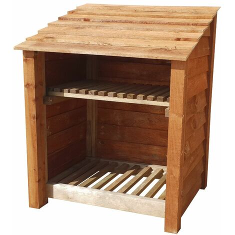 Wooden Log Store, W99xH126cm (Brown finish) With Kindling Shelf