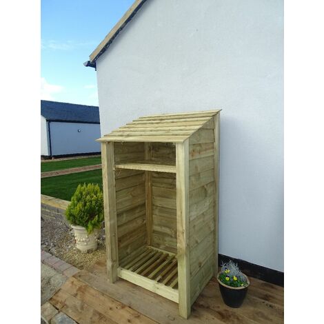Wooden Log Store, W119cm x H126cm, (Light green finish), With Kindling Shelf