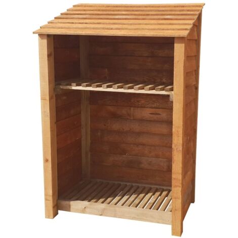 Wooden Log Store, W119xH180cm (Brown finish) With Kindling Shelf