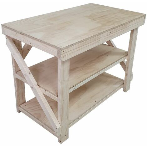 Wooden Workbench 18mm Plywood Top Industrial Garage Heavy-Duty, 6ft (180cm) Double shelf