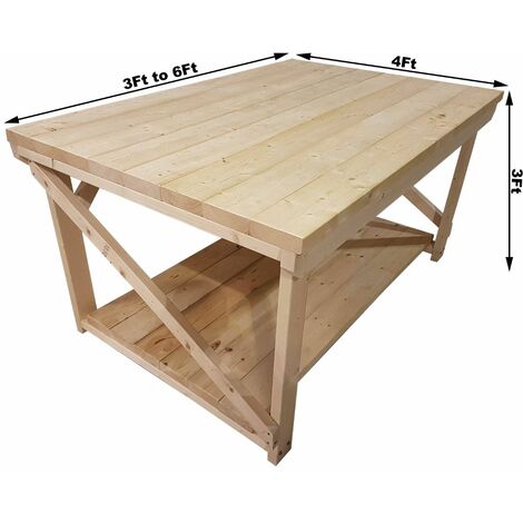 Wooden Super Heavy Duty Indoor / Outdoor Workbench, 3ft(90cm) Depth, 3ft(90cm) length, Double shelf