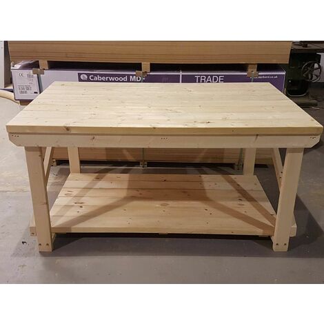 Wooden Super Heavy Duty Indoor / Outdoor Workbench, 3ft(90cm) Depth, 3ft(90cm) length, Double shelf