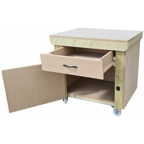 Wooden MDF top storage workbench with lockable cupboard and drawers (V ...