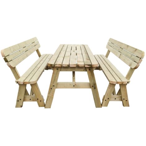 3ft (90cm) Picnic table and bench set, natural (light-green) finish, Victoria with backrest rounded corners