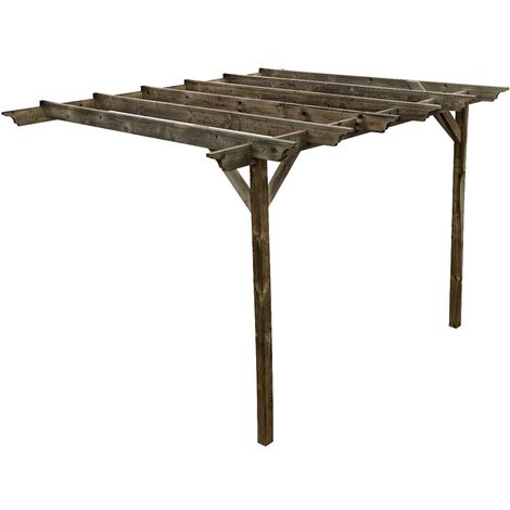 Lean to wooden garden pergola kit - Orchid design wall mounted gazebo, 4.8m x 4.8m (Rustic brown finish)