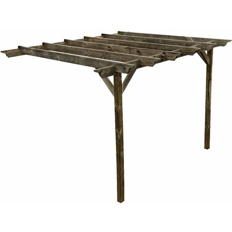 Lean to wooden garden pergola kit - Orchid design wall mounted gazebo, 4.8m x 4.8m (Rustic brown finish)
