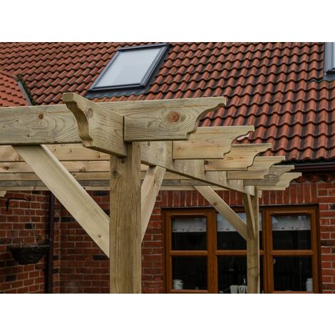 Lean to wooden garden pergola kit - Orchid design wall mounted gazebo, 4.8m x 4.8m (Rustic brown finish)