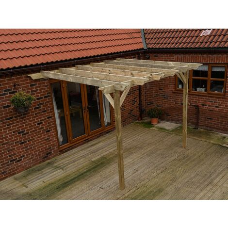 Lean to wooden garden pergola kit - Orchid design wall mounted gazebo, 4.8m x 4.8m (Rustic brown finish)