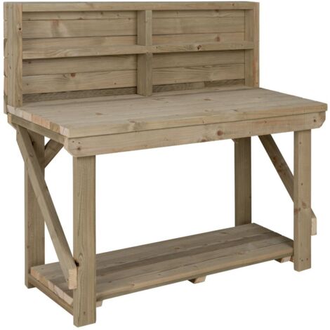 Indoor/outdoor workbench pressure treated station (H-90cm, D-64cm, L-120cm) with back panel