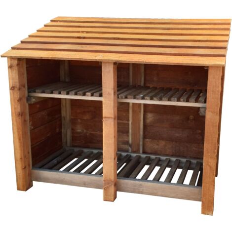 Wooden Log Store, W146xH126cm (Brown finish) With Kindling Shelf
