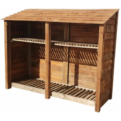 Wooden Log Store, W227xH180cm (Brown finish) With Kindling Shelf