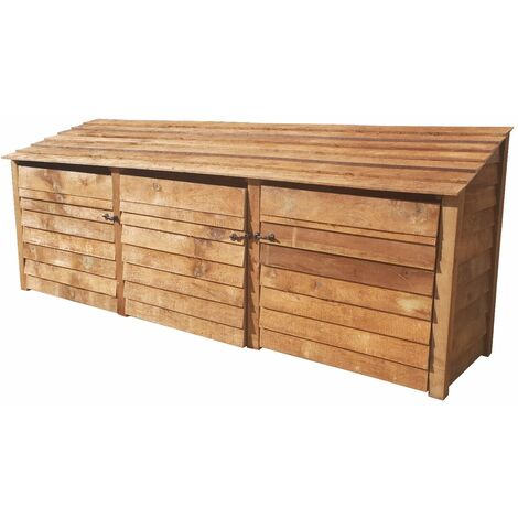 Wooden Log Store, W335xH126cm (Brown finish) With doors