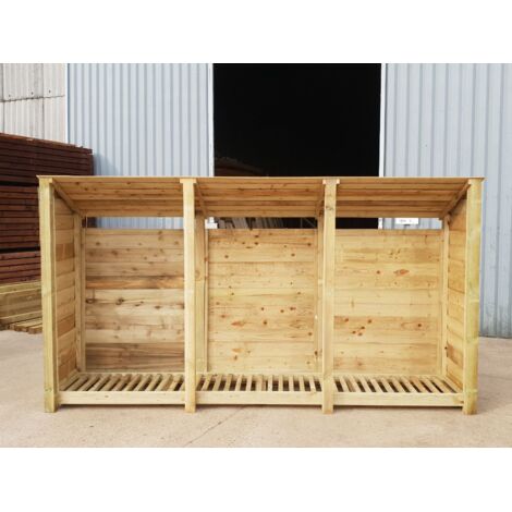 Wooden Log Store Reverse Roof, W335xH180cm (Light green, natural finish)