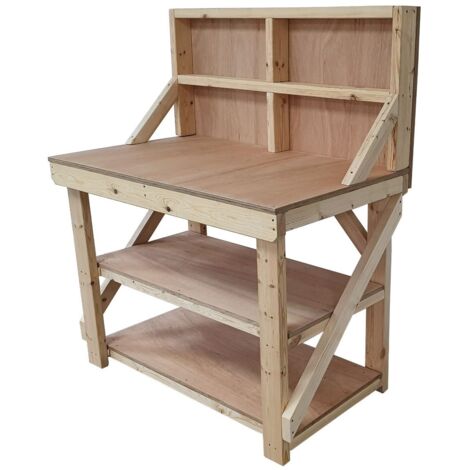 Wooden Eucalyptus PLY Top Workbench, 4ft (120cm) With back panel and Double shelf