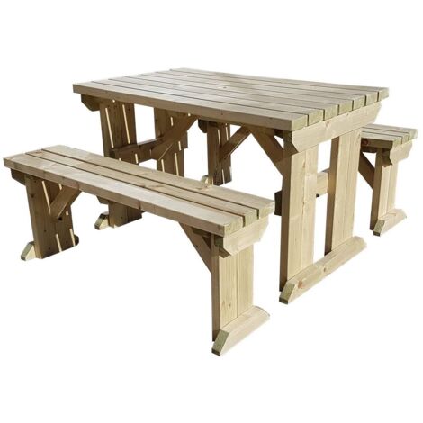 7ft (210cm) Picnic table and bench set, natural (light-green) finish, Aspen square corners