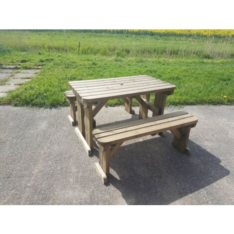 5ft (150cm) Picnic table and bench set, natural (light-green) finish, Aspen rounded corners (1/5)