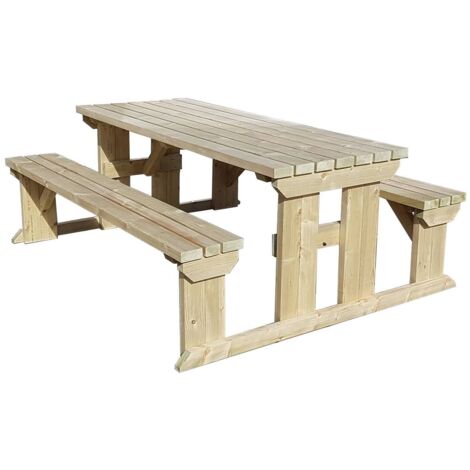 4ft (120cm) Picnic table and bench set, natural (light-green) finish, Abies square corners