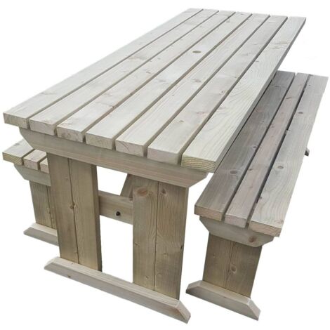 8ft (240cm) Picnic table and bench set, natural (light-green) finish, Yews square corners
