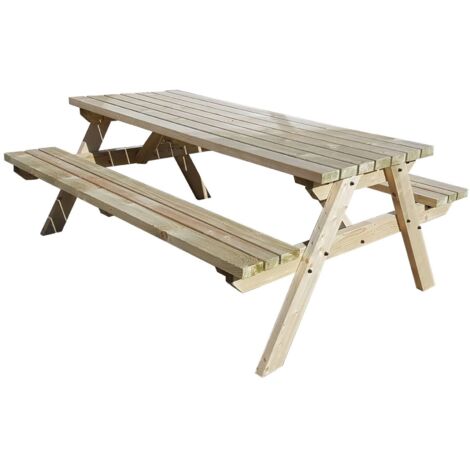 8ft (240cm) Pub style picnic table and bench, natural (light-green) finish, Fortem square corners
