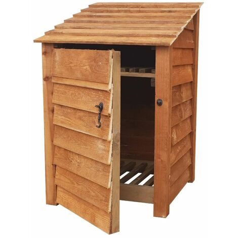 Wooden log store, with door and kindling shelf (W-79cm, H-126cm, brown finish)