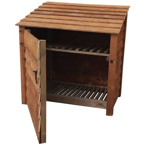 Wooden Log Store, W119xH126cm (Brown finish) With door and With Kindling Shelf