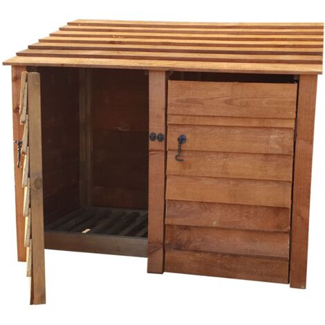 Wooden Log Store, W146xH126cm (Brown finish) With doors and With Kindling Shelf