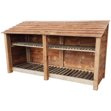 Wooden Log Store, W187xH126cm (Brown finish) With Kindling Shelf