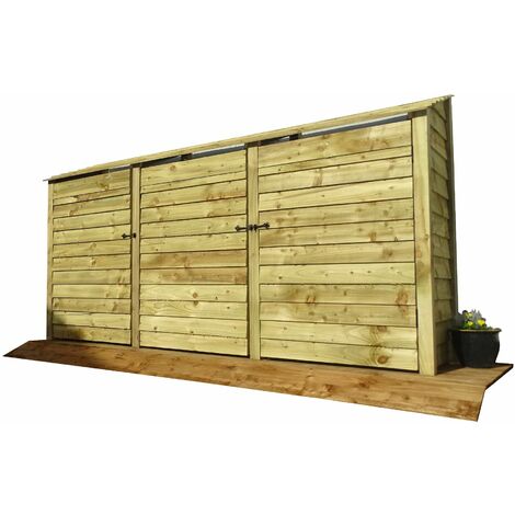 Wooden Log Store, W335xH180cm (Light green, natural finish) With doors