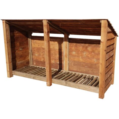Wooden Log Store Reverse Roof, W227xH126cm (Brown finish) With Kindling Shelf
