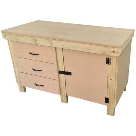 Wooden MDF top workbench, tool cabinet with lockable cupboard (V.3) (H-90cm, D-70cm, L-120cm) double shelf (1/5)
