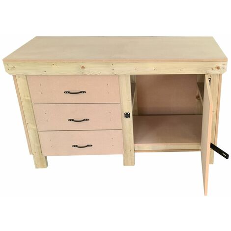 Wooden MDF top workbench, tool cabinet with lockable cupboard (V.3) (H-90cm, D-70cm, L-150cm) (1/4)