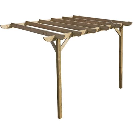 Lean to wooden garden pergola kit - Corbel design wall mounted gazebo, 3.6m x 4.2m (Natural finish) (1/5)