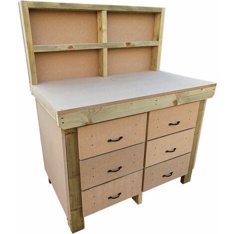 Wooden MDF top workbench, tool cabinet with drawers (V.2) (H-90cm, D-70cm, L-120cm) with back