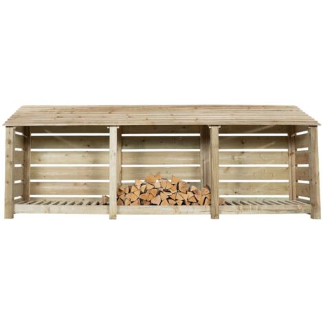 Slatted wooden log store W-335cm, H-126cm, D-88cm - natural (light green) finish