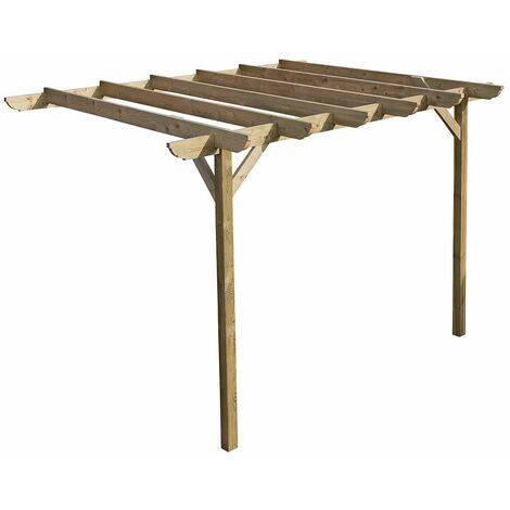 Lean to wooden garden pergola kit - Corbel design wall mounted gazebo, 1.8m x 1.8m (Natural finish) (1/5)