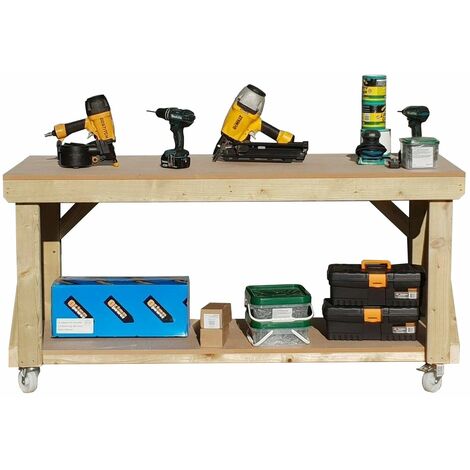 MDF top workbench (H-90cm, D-70cm, L-240cm) with wheels