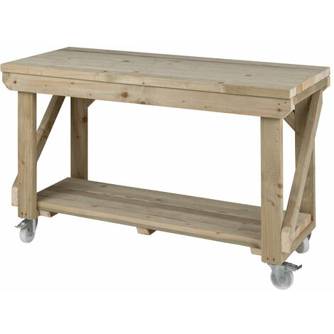 Indoor/outdoor workbench pressure treated station (H-90cm, D-64cm, L-150cm) with wheels