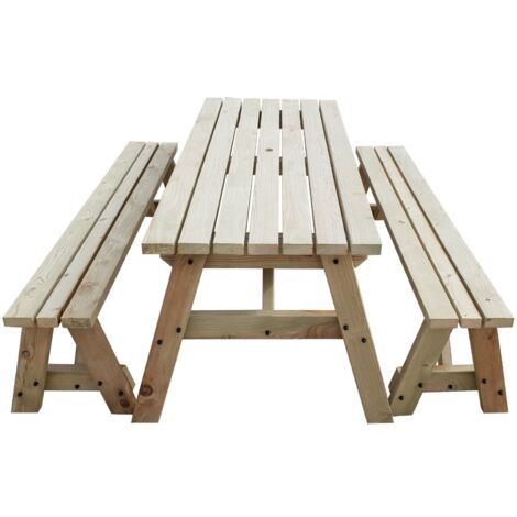 8ft (240cm) Picnic table and bench set, natural (light-green) finish, Victoria square corners