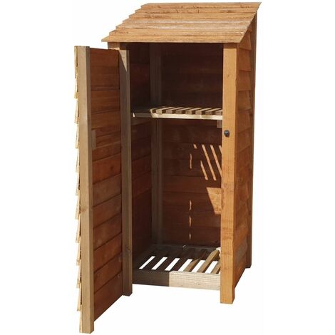 Wooden log store, with door and kindling shelf (W-79cm, H-180cm, brown finish)