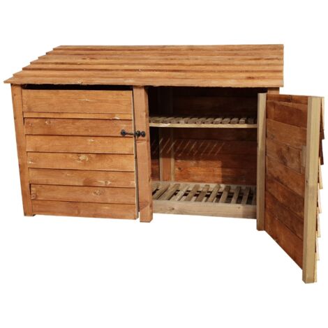 Wooden Log Store, W187xH126cm (Brown finish) With doors and With Kindling Shelf