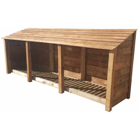 Wooden Log Store, W335xH126cm (Brown finish)