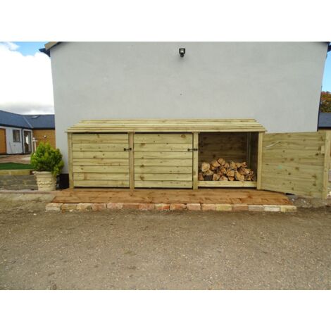 Wooden Log Store, W335xH126cm (Light green, natural finish) With doors