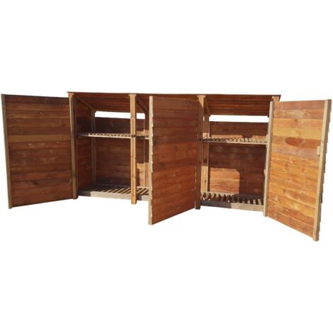 Wooden Log Store Reverse Roof, W335xH180cm (Brown finish) With doors and With Kindling Shelf