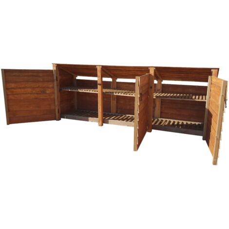 Wooden Log Store Reverse Roof, W335xH126cm (Brown finish) With doors and With Kindling Shelf