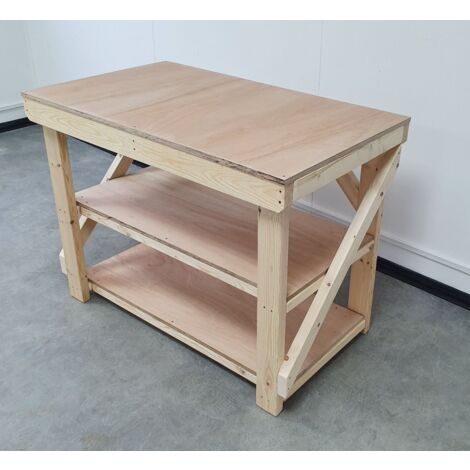 Wooden Eucalyptus PLY Top Workbench, 8ft (240cm) Double shelf
